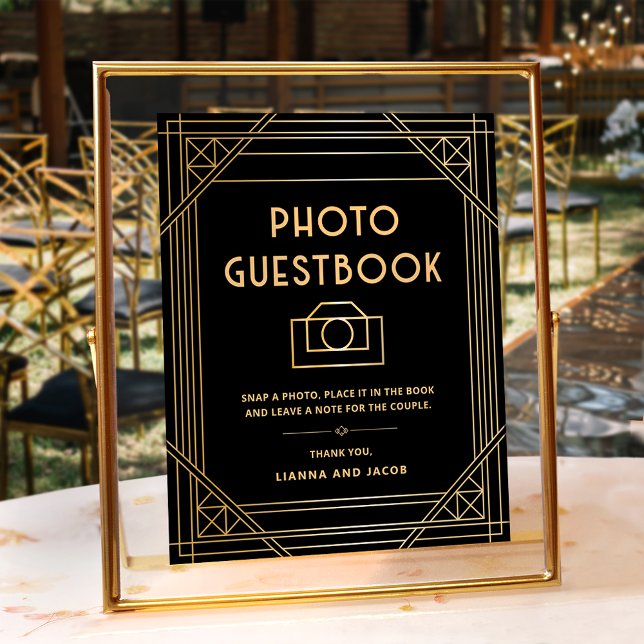 Art Deco Wedding Photo Guestbook Black Gold Sign (Creator Uploaded)