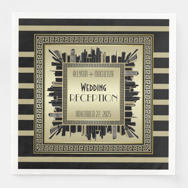 Art Deco Wedding Reception Champagne Gold Gatsby Napkin (Front)