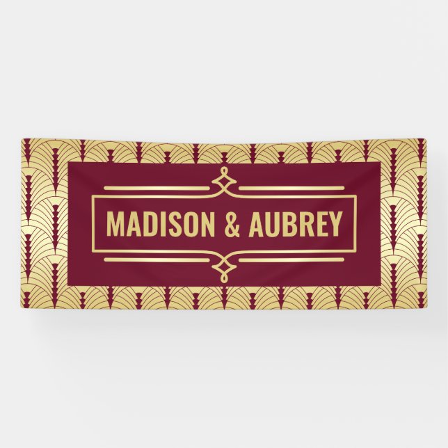 Art Deco Wedding Reception Dinner Gold Burgundy Banner (Horizontal)