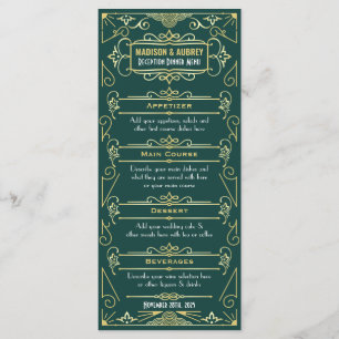 Art Deco Wedding Reception Dinner Gold Green Food Menu