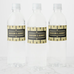 Art Deco Wedding Reception Dinner Party Gold Black Water Bottle Label