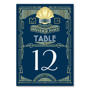Art Deco Wedding Reception Dinner Party Gold Blue Table Number
