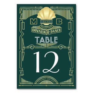 Art Deco Wedding Reception Dinner Party Gold Green Table Number
