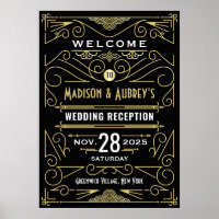 Art Deco Wedding Reception Gold Black Welcome Sign