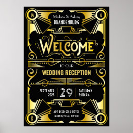 Art Deco Wedding Reception Welcome Gold & Black Poster