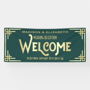 Art Deco Wedding Reception Welcome Gold Green Banner