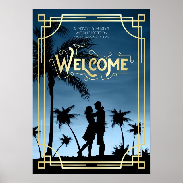 Art Deco Wedding Reception Your Photo Welcome Sign (Front)