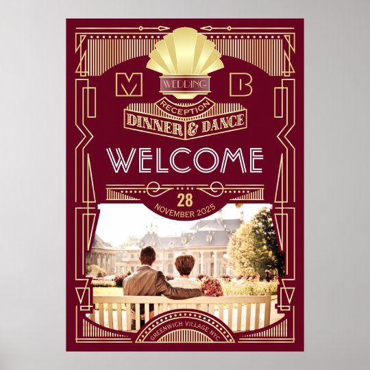 Art Deco Wedding Reception Your Photo Welcome Sign Zazzle Co Uk