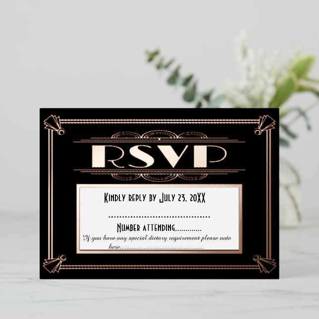 Art Deco Wedding RSVP Card - 1920s Gatsby Theme (Standing Front)