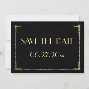 Art Deco Wedding Save The Date Card Gold Foil