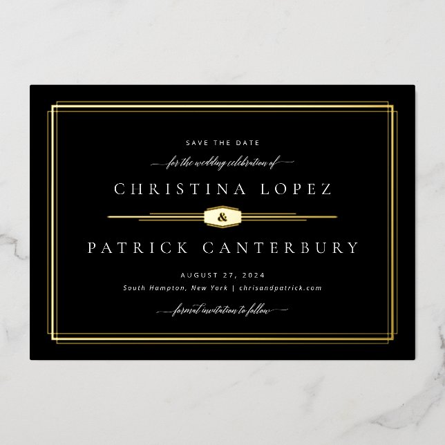 Art Deco Wedding Save The Date Foil Invitation (Front)