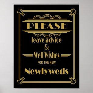 Art Deco Wedding sign Gold and black wishes sign
