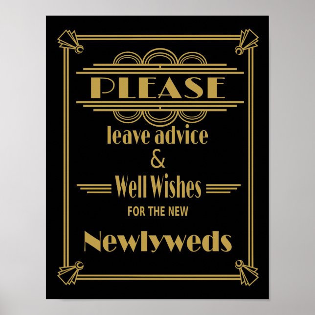Art Deco Wedding sign Gold and black wishes sign (Front)