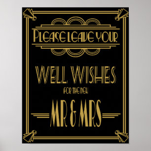 Art Deco Wedding sign Gold and black wishes sign