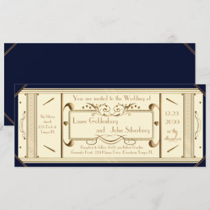 art deco wedding ticket,Ivory, back black Invitation