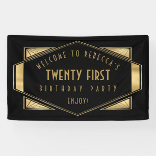 Art Deco Welcome 21st Birthday Party Gold Black Banner