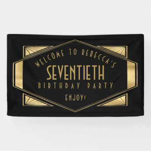 Art Deco Welcome 70th Birthday Party Gold Black  Banner