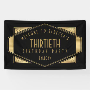 Art Deco Welcome to 30th Birthday Party Gold Black Banner