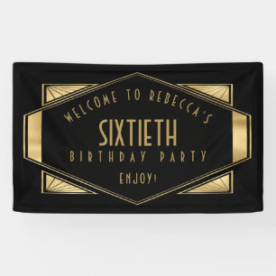 Art Deco Welcome to 60th Birthday Party Gold Black Banner