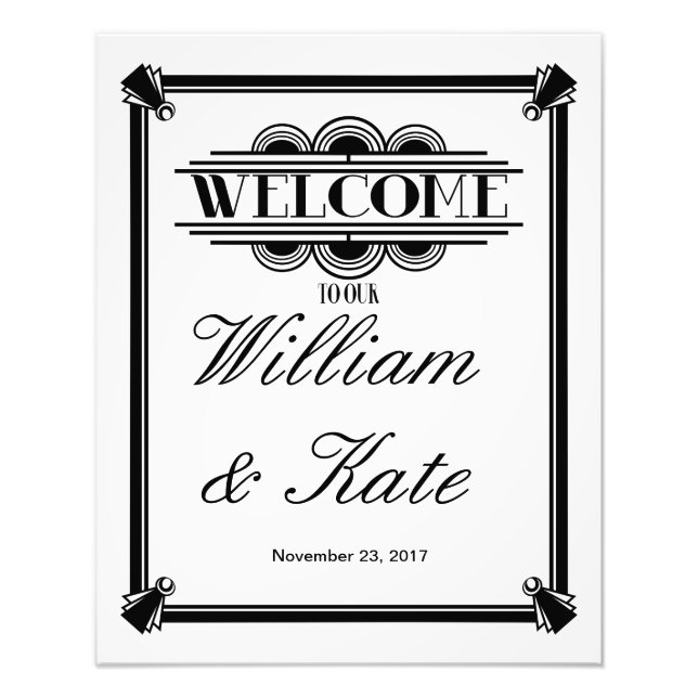 art deco, welcome to our wedding sign (Front)