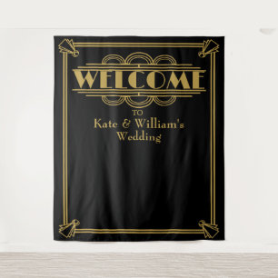 Art deco welcome wedding photo booth back drop tapestry