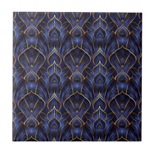 Art Deco Whimsical Vintage Blue Floral Pattern Tile