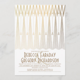 Art Deco White and Gold Elegant Geometric Wedding Invitation