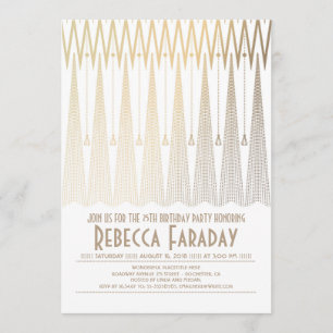 Art Deco White and Gold Gatsby Birthday Party Invitation