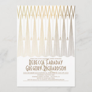 Art Deco White and Gold Gatsby Rehearsal Dinner Invitation