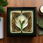Art Deco White and Yellow Calla Lily Art Nouveau Gift Box<br><div class="desc">Preserve your treasured memories and valuables in style with our Elegant Art Nouveau Calla Lily Keepsake Box. Crafted from high-quality lacquered wood, it is available in golden oak, ebony black, emerald green, and red mahogany finishes, ensuring it complements any décor. The box is adorned with symmetrical white and yellow calla...</div>