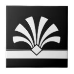 Art Deco White Black Geometric Flower Element 06 Tile<br><div class="desc">Elegant crisp white art deco style geometric flower element ornament on a black background decorative ceramic tile. Sleek chic design, perfect for a modern or art deco retro vintage style interior.</div>