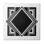 Art Deco White Black Geometric Square Element 05 Tile<br><div class="desc">Elegant crisp black and white art deco style chic geometric square element ornament decorative ceramic tile. Sleek design,  perfect for a modern or art deco vintage style interior.</div>