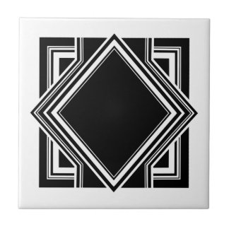 Art Deco White Black Geometric Square Element 05 Tile