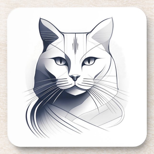 Art Deco White Cat Coaster Set (Front)