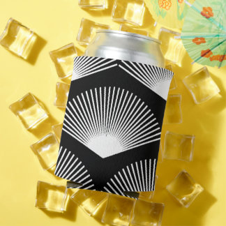 Art Deco White Fan Black Pattern Can Cooler
