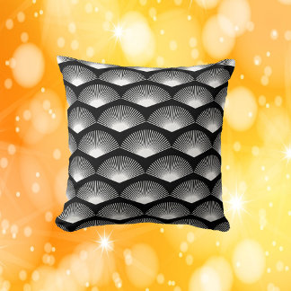 Art Deco White Fan Black Pattern Cushion
