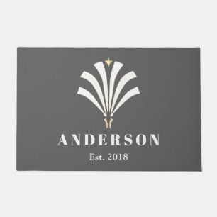 Art Deco White Fan Personalised Family Name Doormat