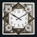 Art Deco white flowers Square Wall Clock<br><div class="desc">Great clock design. You will love it like others. Be free to use this design for other product you like or to customise and add your text. Follow me for more. Thank you. Have a nice day.</div>