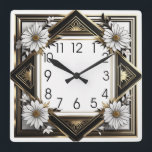 Art Deco white flowers Square Wall Clock<br><div class="desc">Great clock design. You will love it like others. Be free to use this design for other product you like or to customise and add your text. Follow me for more. Thank you. Have a nice day.</div>
