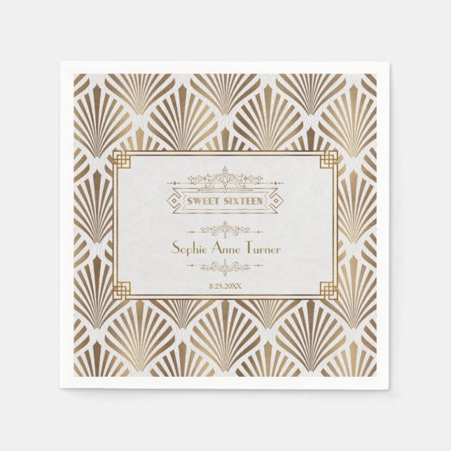 Art Deco White Gatsby 1920s Sweet Sixteen Napkin (Front)