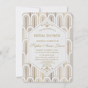 Art Deco White Gold Bridal Shower Invitation