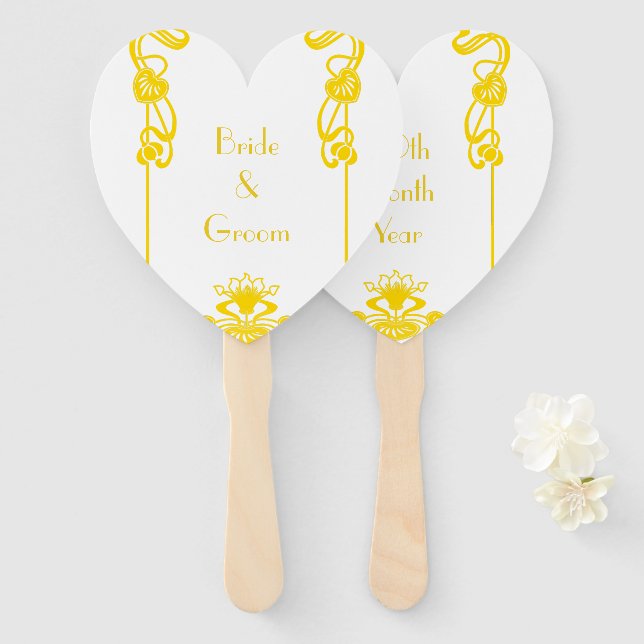 Art Deco White & Gold Fancy Hand Fan (Front and Back)