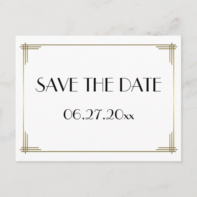 Art Deco White Great Gatsby Save The Date Postcard (Front)