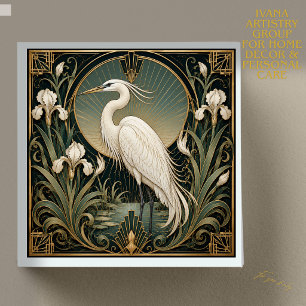 ART DECO WHITE HERON CERAMIC TILE, VINTAGE ACCENT TILE