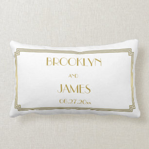 Art Deco White Lumbar Wedding Pillows