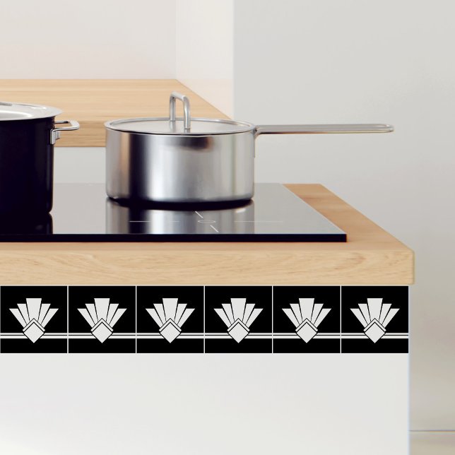 Art Deco White on Black Chic Geometric Border 04 Tile (Creator Uploaded)