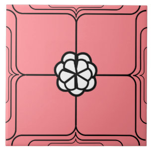 Art Deco White Rose on Pink Tile