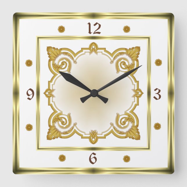 Art Deco White Square Wall Clock (Front)