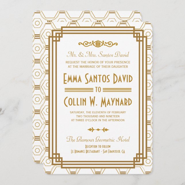 Art Deco White Wedding Invitations (Front/Back)
