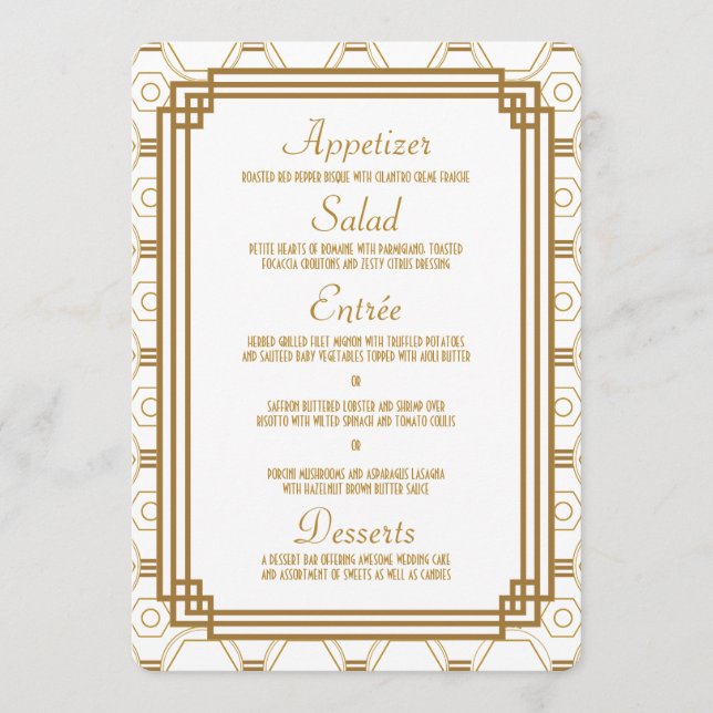 Art Deco White Wedding Menu Cards (Front)